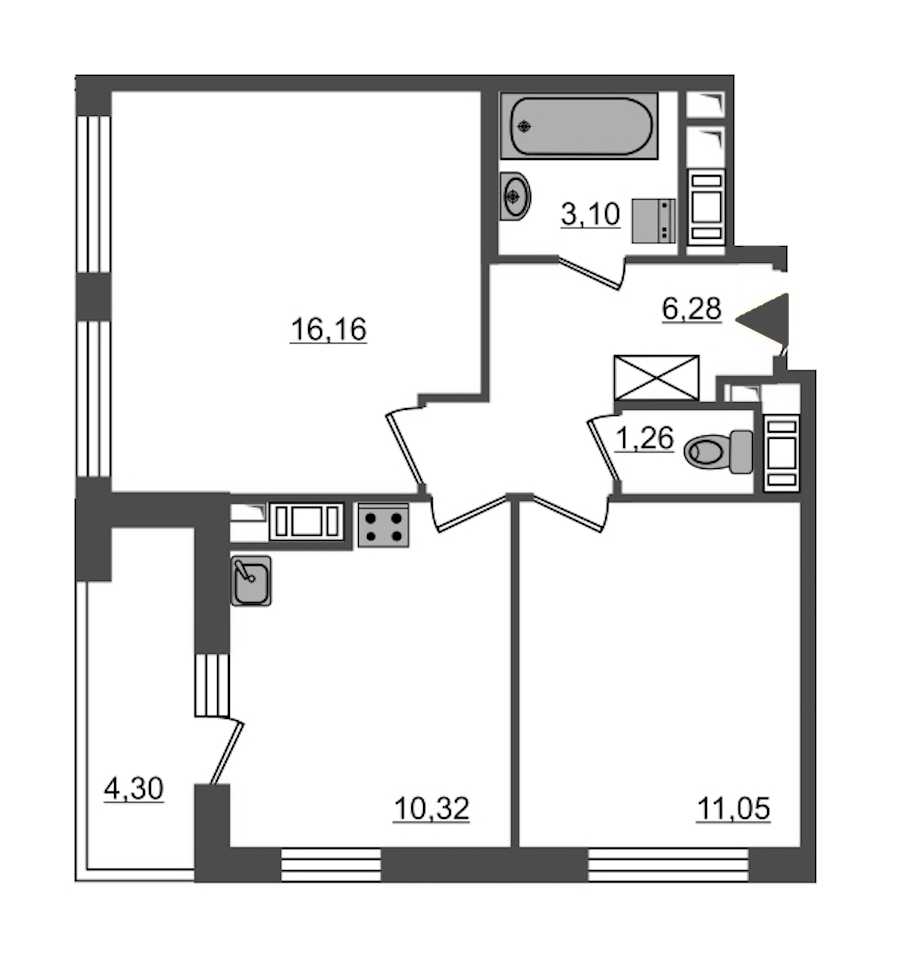 Двухкомнатная квартира в : площадь 48.7 м2 , этаж: 14 – купить в Санкт-Петербурге